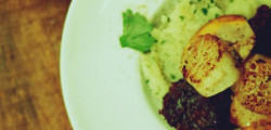 Purée rutabaga,coquilles St Jacques et boudin noir